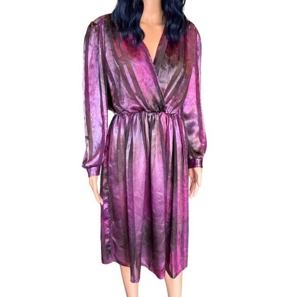 Vintage Strait Line 70s Purple Midi Dress - Picture 3 of 6